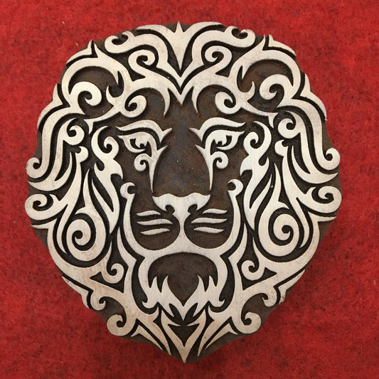 Lion Head Fabric Print Stamp Carve Wood Block Stamp Lion Face Block Print Stamp Hand Carved Printing Block For Printing Animal Soap Stamp