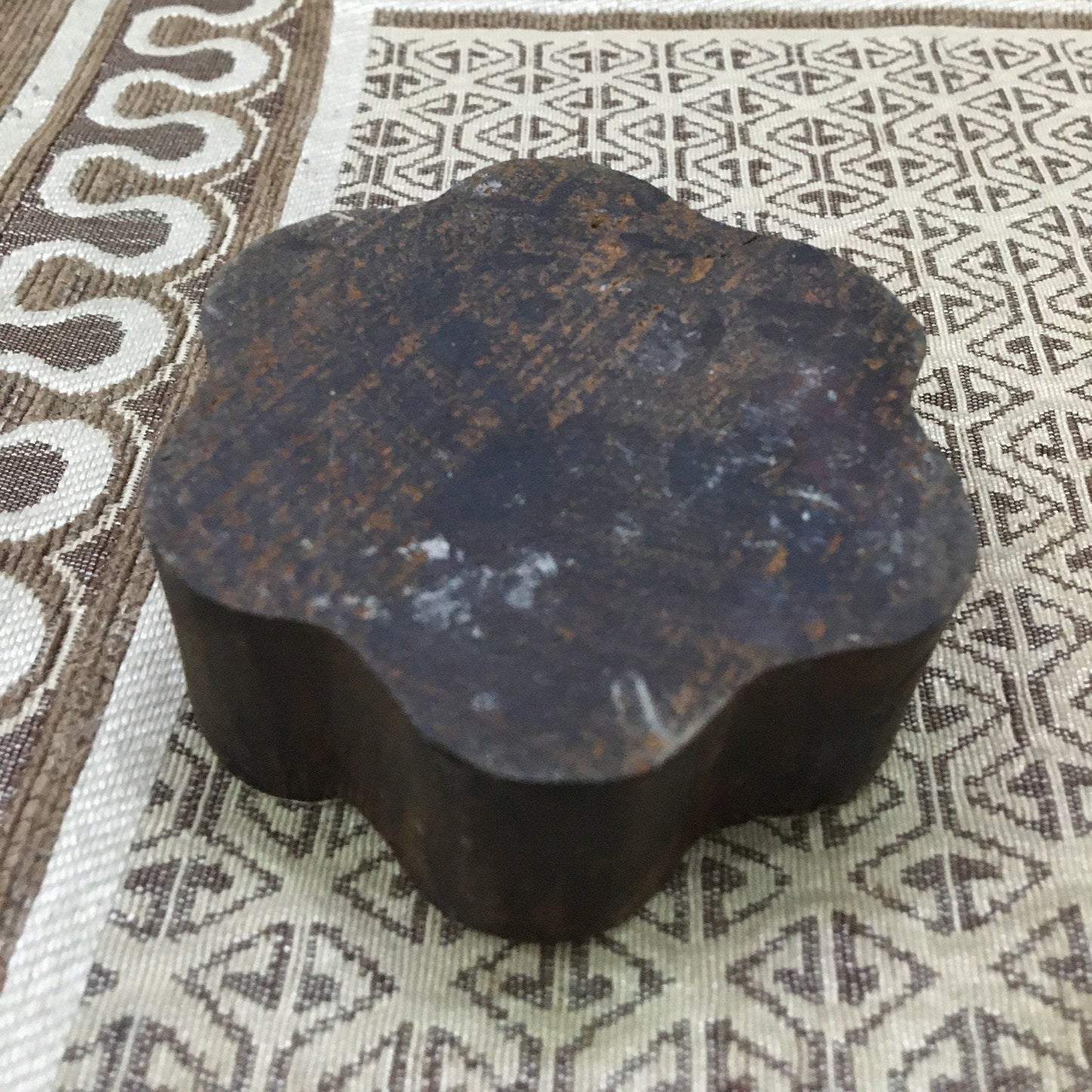 Geometric Mandal, round hand carved Indian wood printing block; textile stamp; pottery stamp,