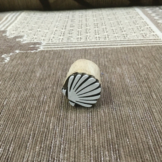 Sea shell, hand carved Indian wood printing block; textile stamp; pottery stamp,
