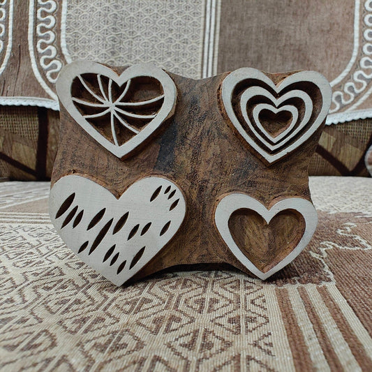 Set Of Hearts pottery stamp ceramic mold scrapbooking tjap batik printing floral carved stamps.