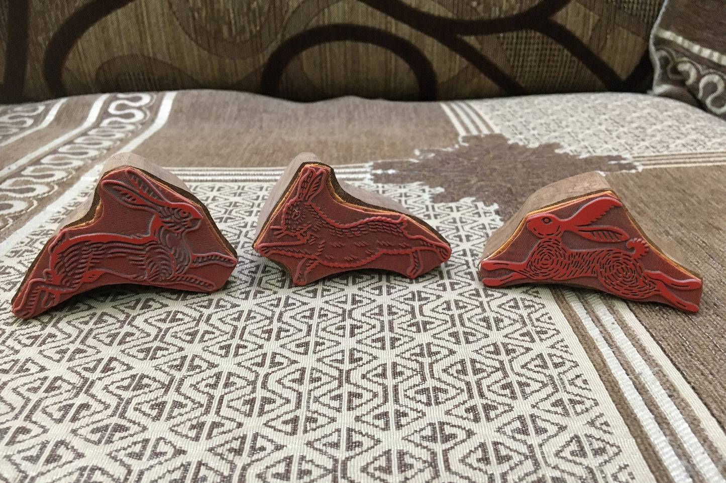 Set of 3 Leaping Hare Wood Mounted Rubber stamp, Scenery Wooden Stamp, Rubber Stamp, Wood Stamp, Bullet Journal, Planner,