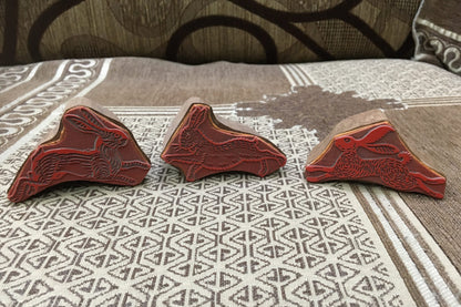 Set of 3 Leaping Hare Wood Mounted Rubber stamp, Scenery Wooden Stamp, Rubber Stamp, Wood Stamp, Bullet Journal, Planner,