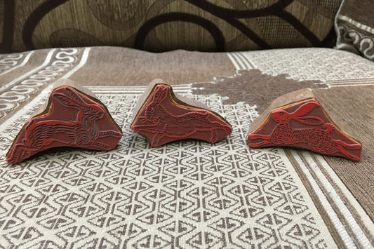Set of 3 Leaping Hare Wood Mounted Rubber stamp, Scenery Wooden Stamp, Rubber Stamp, Wood Stamp, Bullet Journal, Planner,