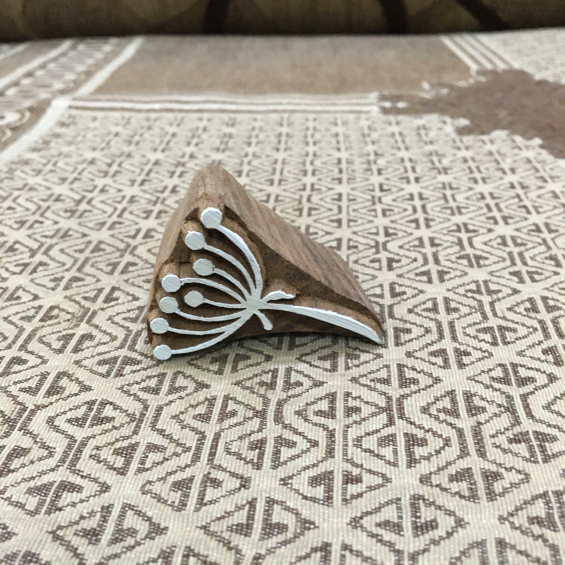 Small Stylized seedhead, hand carved Indian wood printing block; textile stamp; pottery stamp 