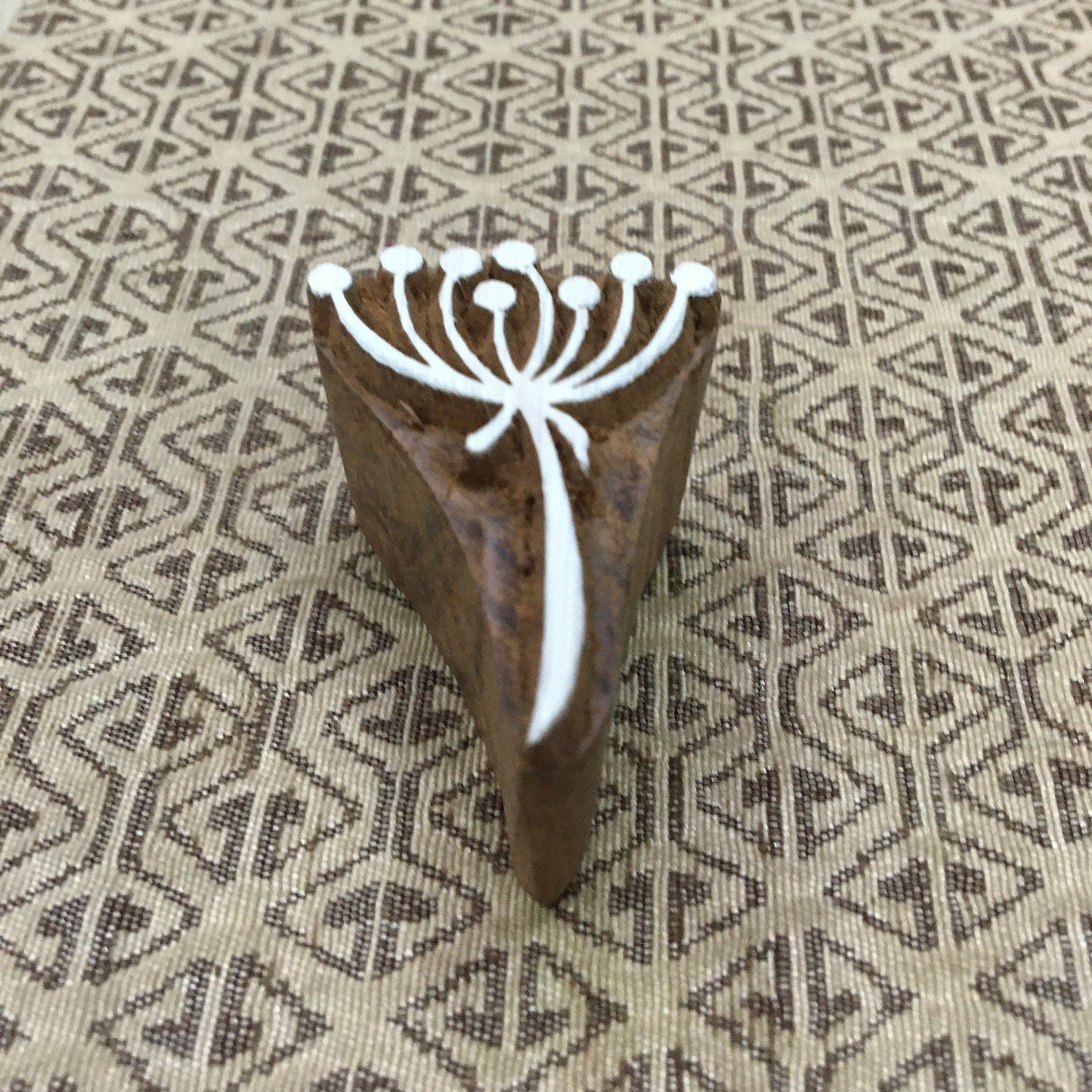 Small Stylized seedhead, hand carved Indian wood printing block; textile stamp; pottery stamp,