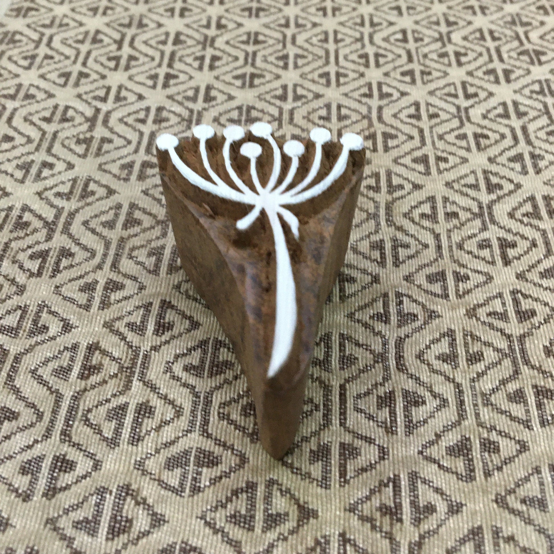 Small Stylized seedhead, hand carved Indian wood printing block; textile stamp; pottery stamp,