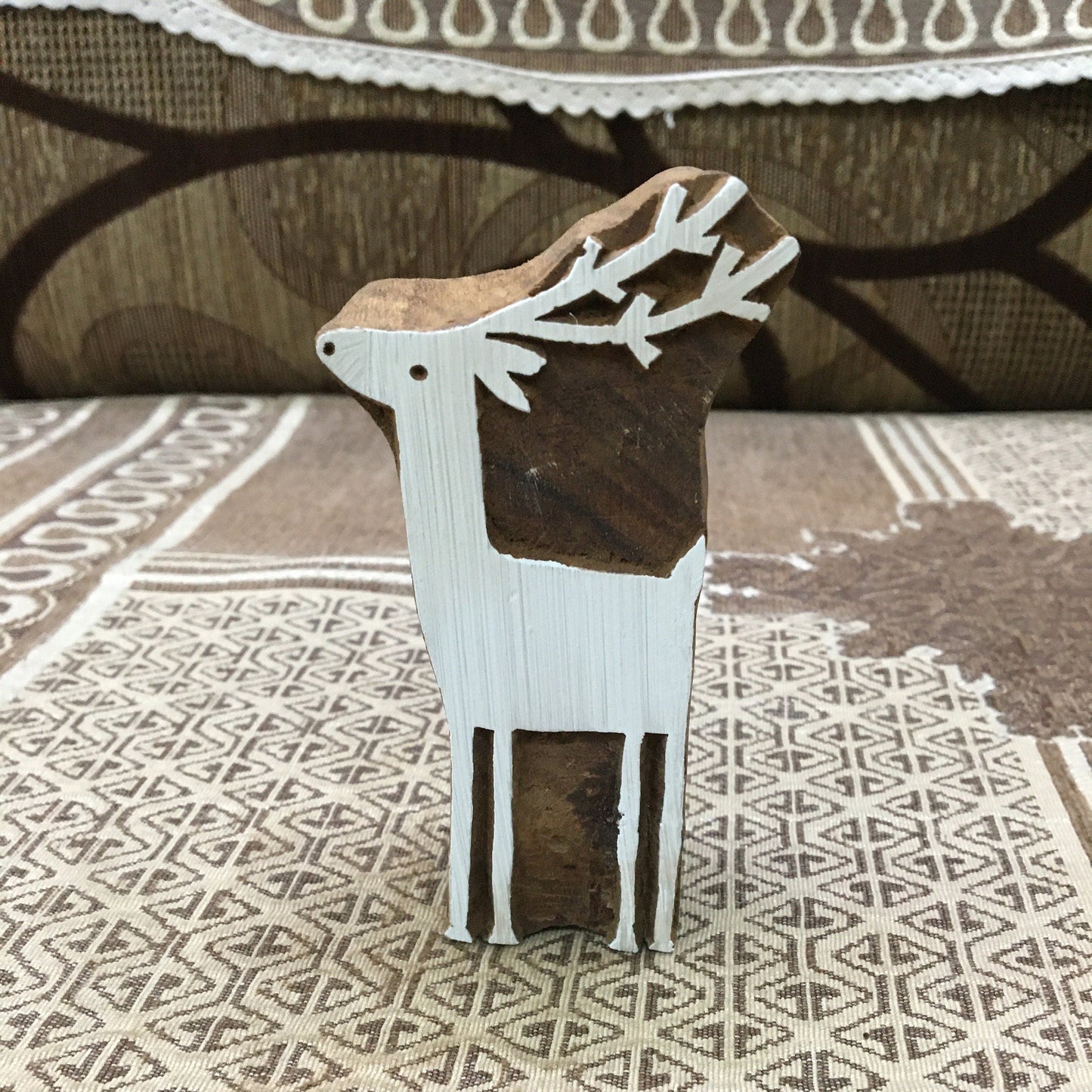 Solid Standing Deer, hand carved Indian wood printing block; textile stamp; pottery stamp,