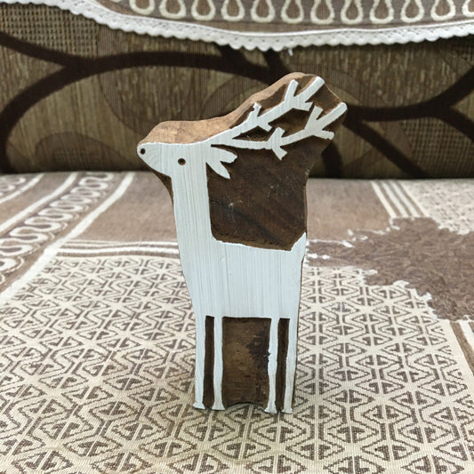 Solid Standing Deer, hand carved Indian wood printing block; textile stamp; pottery stamp,