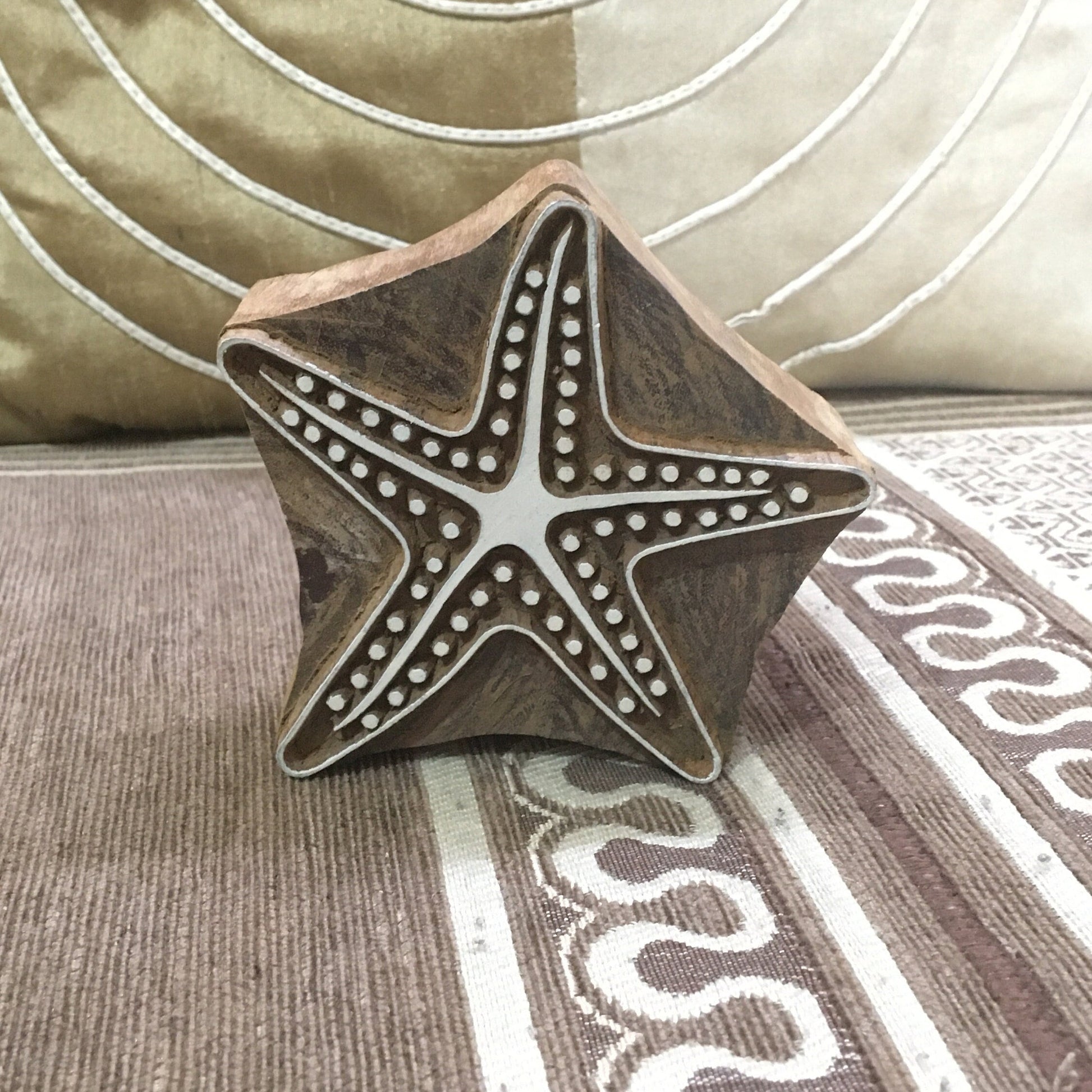 Indian Wooden Printing Block – Large Starfish, hand carved Indian wood printing block; textile stamp; pottery stamp,