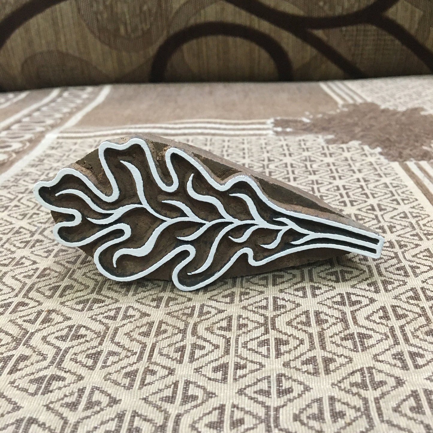 Tropical Leaf, hand carved Indian wood printing block; textile stamp; pottery stamp,