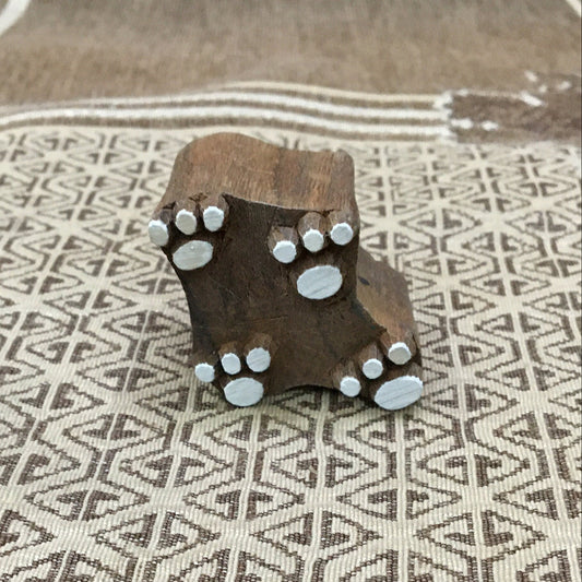 Walking Pair of Paws, hand carved Indian wood printing block; textile stamp; pottery stamp,