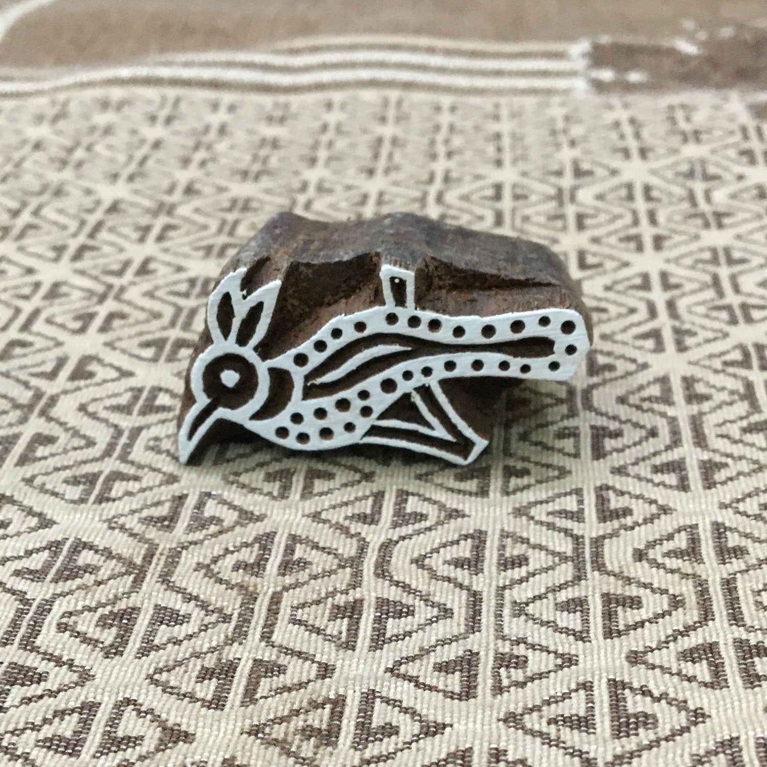 Woodpecker Bird, hand carved Indian wood printing block