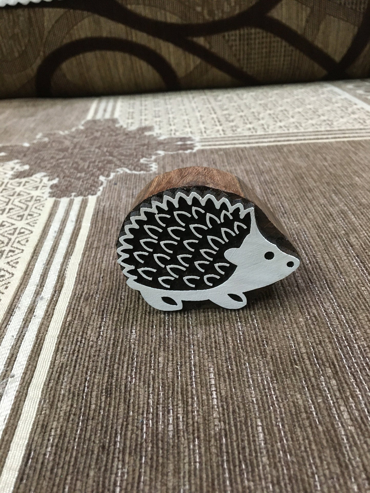 Indian Wooden Printing Block – Large Hedgehog, hand carved Indian wood printing block; textile stamp; pottery stamp,