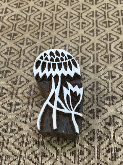 Single Seedhead , hand carved Indian wood printing block; textile stamp; pottery stamp,
