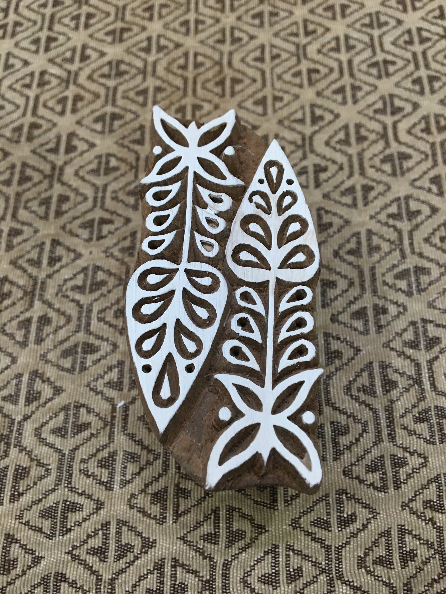 Fish Bones, hand carved Indian wood printing block; textile stamp; pottery stamp,