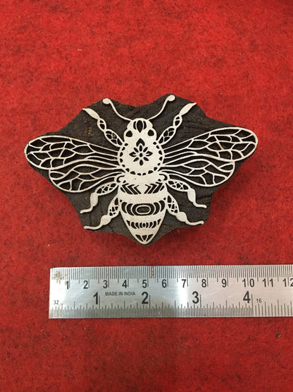 Queen bee 1 wood stamp; bumblebee; hand carved Indian wood printing block; textile stamp; pottery stamp,