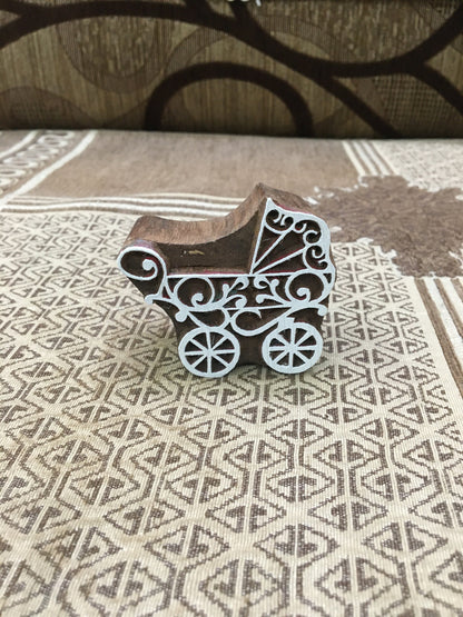 Indian Wooden Artistic Stamp: Wheeled Kids Wagon, Nostalgic Adventures in Playful Detail, handcarved, fabricstamp, etsyshop, TextileStamp,