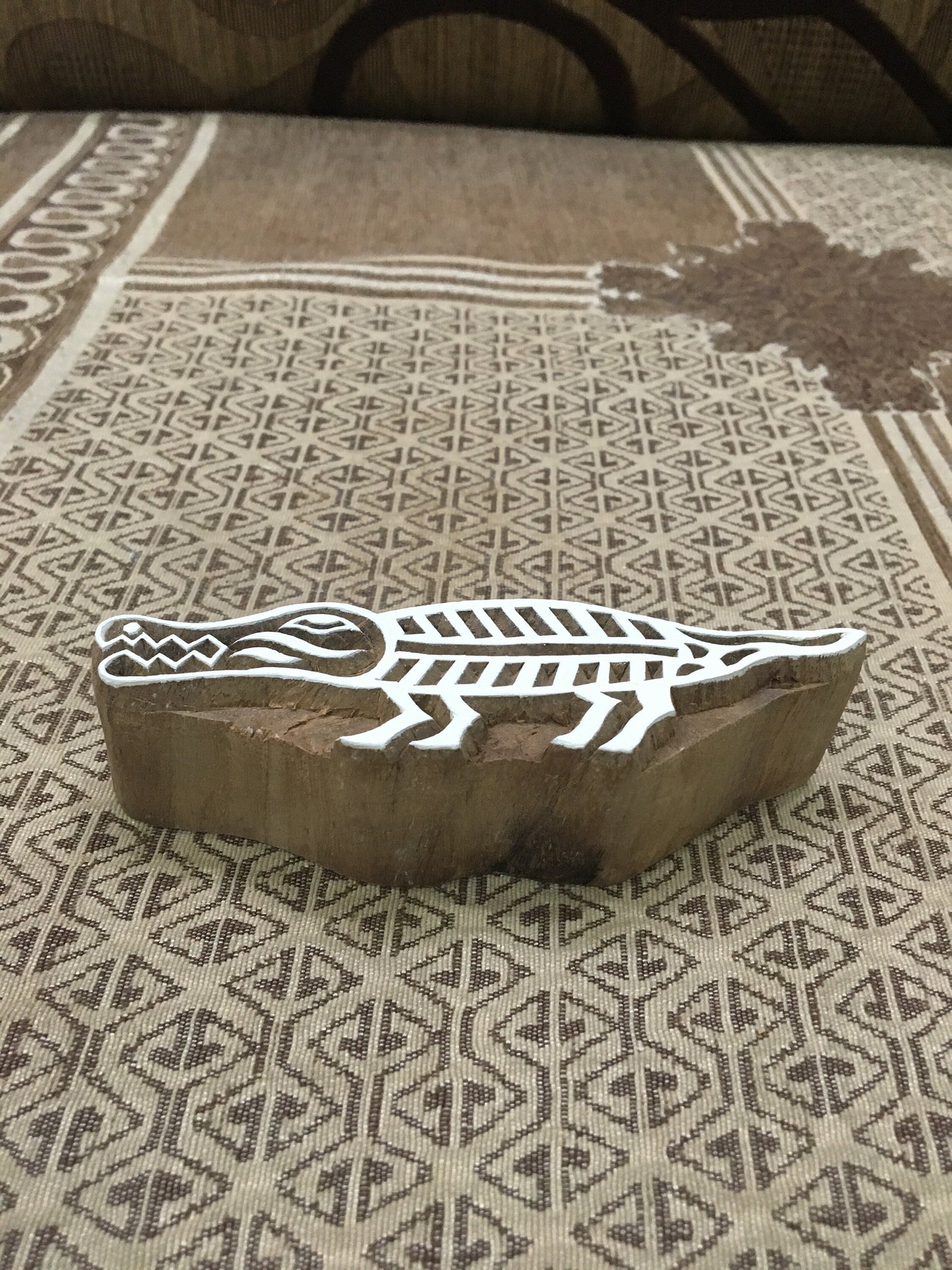 Indian Artistic Wooden Stamp:  Gator, Majestic Alligator in Intricate Detail, hand carved Indian block; textile stamp; pottery stamp,