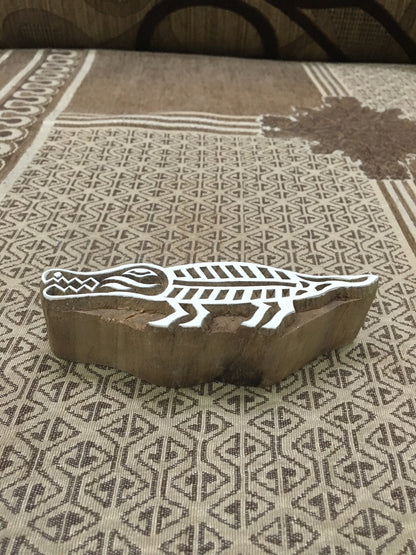 Indian Artistic Wooden Stamp:  Gator, Majestic Alligator in Intricate Detail, hand carved Indian block; textile stamp; pottery stamp,