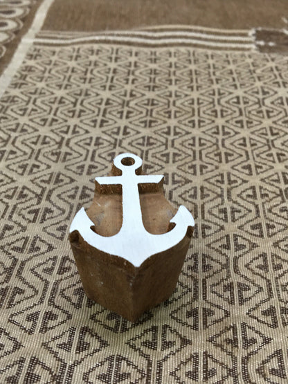 Anchor carved wooden tjaps batik printing pottery stamp, hand carved Indian wood printing block; textile stamp; pottery stamp,