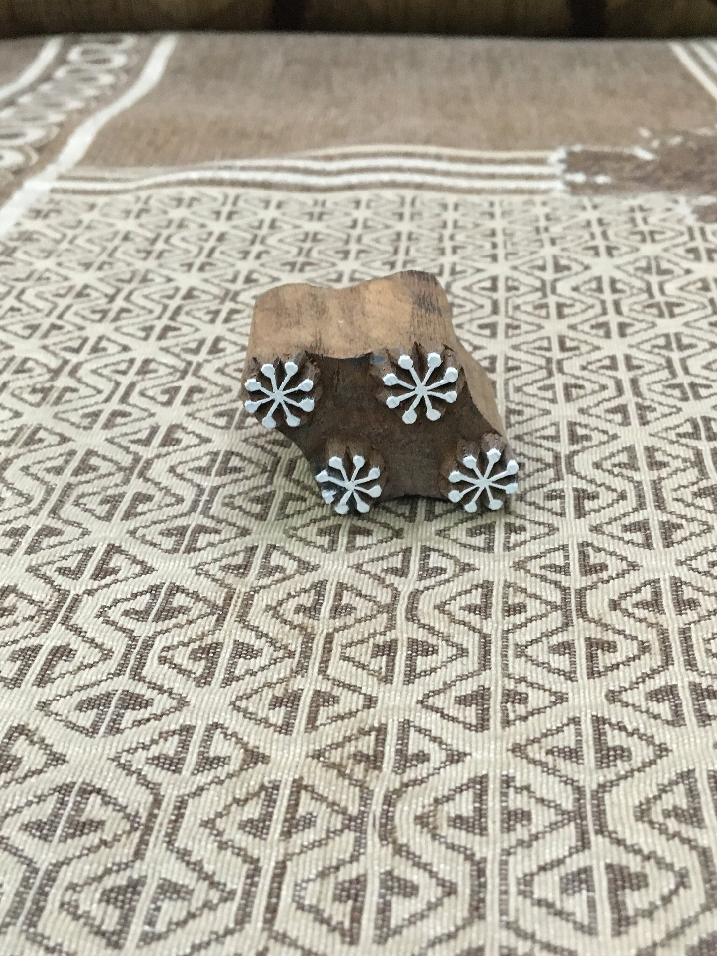 floral motif Repeat Pattern, hand carved Indian wood printing block; textile stamp; pottery stamp,