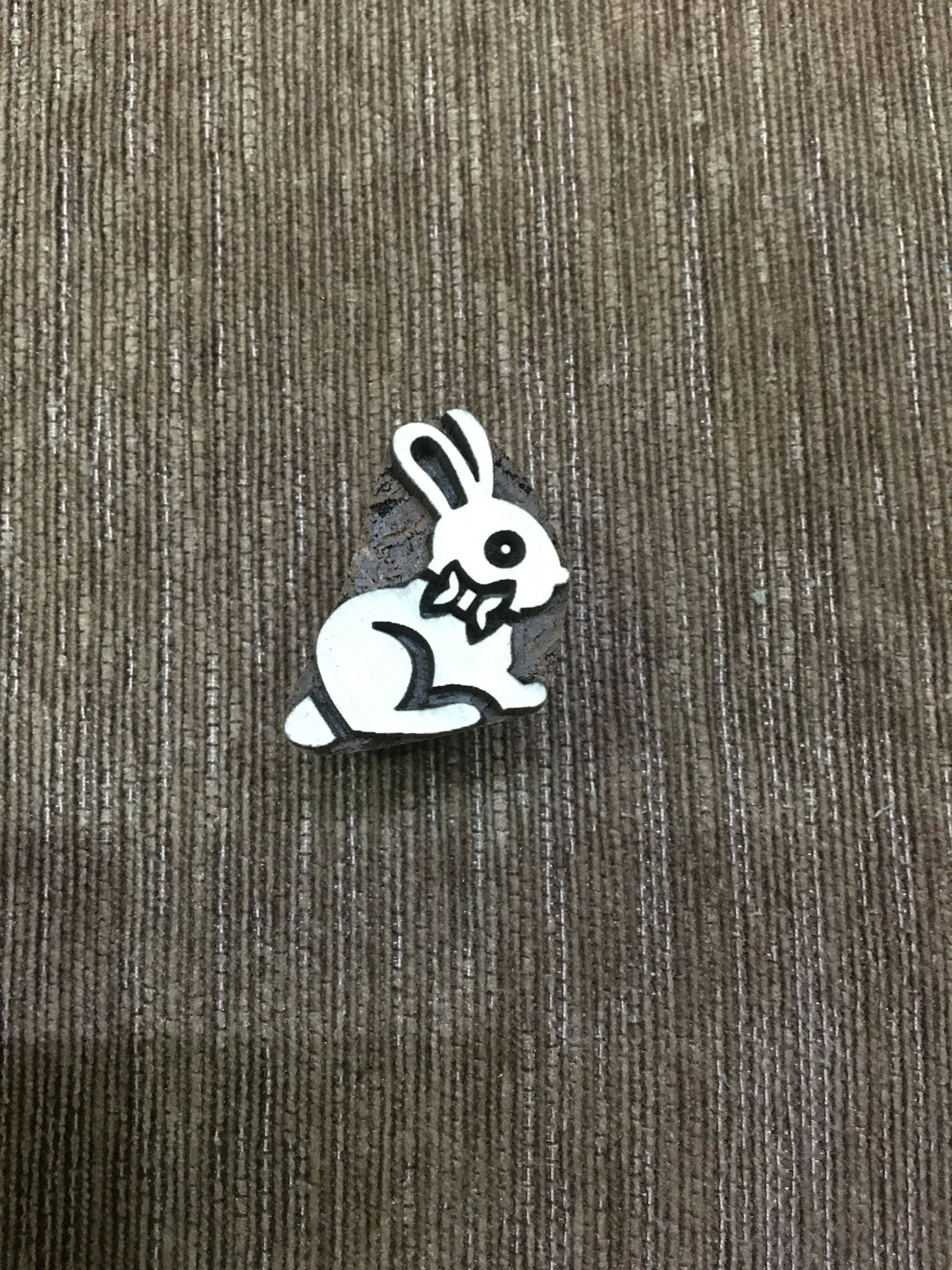 Indian Wooden Printing Block – Bunny With Bow ,hand carved Indian wood printing block; textile stamp; pottery stamp,