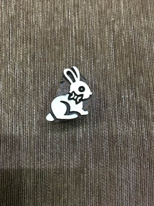 Indian Wooden Printing Block – Bunny With Bow ,hand carved Indian wood printing block; textile stamp; pottery stamp,