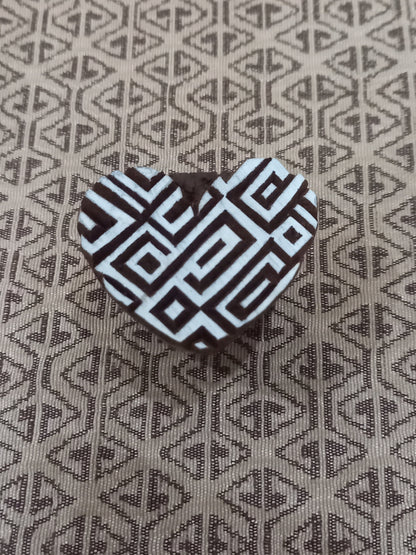 Abstract Geometric Heart ,pottery stamp ceramic mould scrapbooking tjap batik printing floral carved stamps.