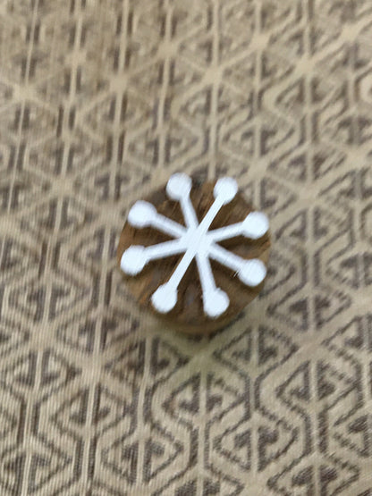Simple Snow Flakes, hand carved Indian wood printing block; textile stamp; pottery stamp,