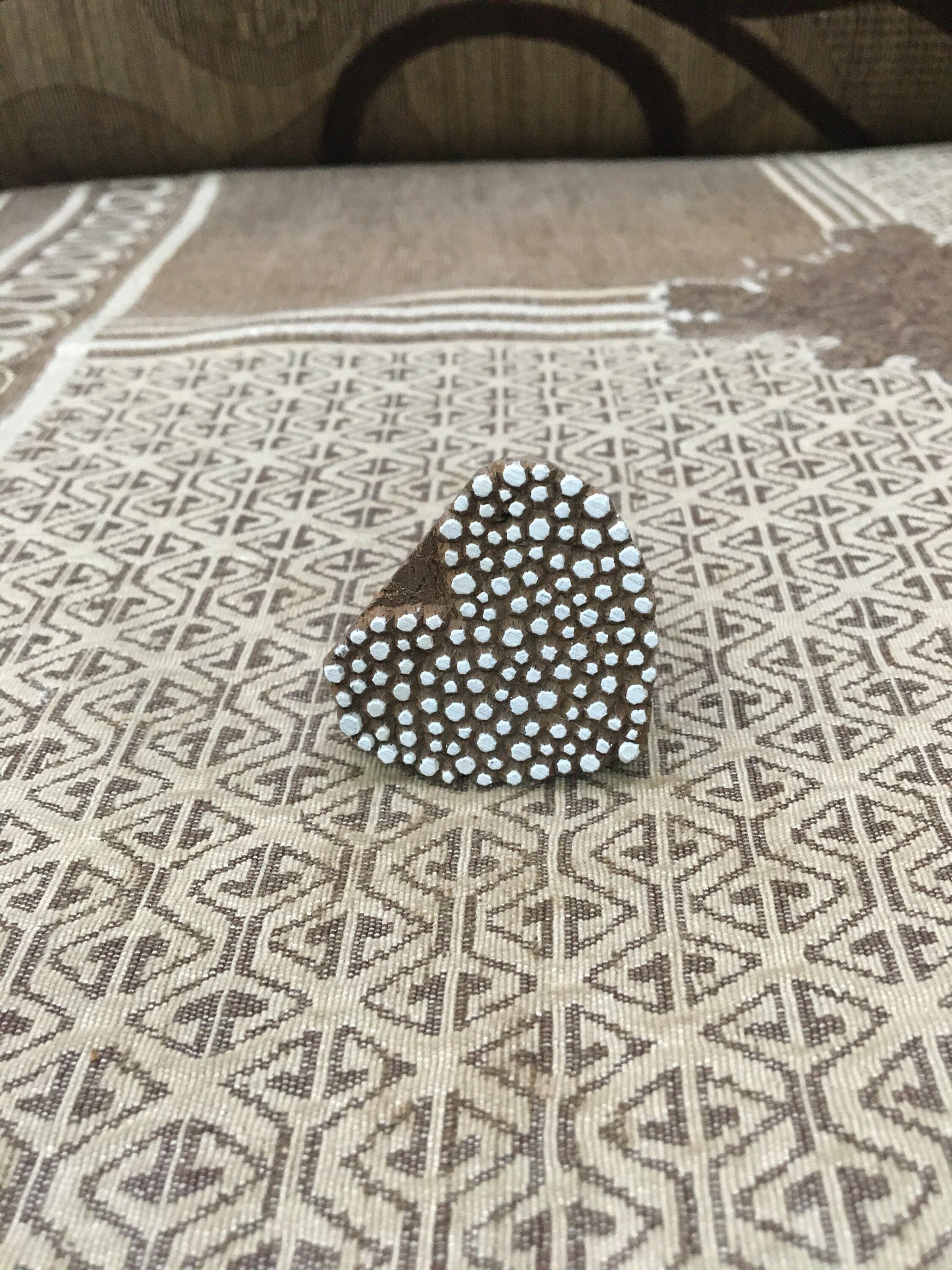 Indian Artistic Handicraft Item wooden Printing Dotty Heart Stamp, hand carved Indian wood printing block; textile stamp; pottery stamp,