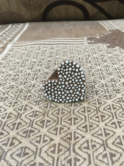 Indian Artistic Handicraft Item wooden Printing Dotty Heart Stamp, hand carved Indian wood printing block; textile stamp; pottery stamp,
