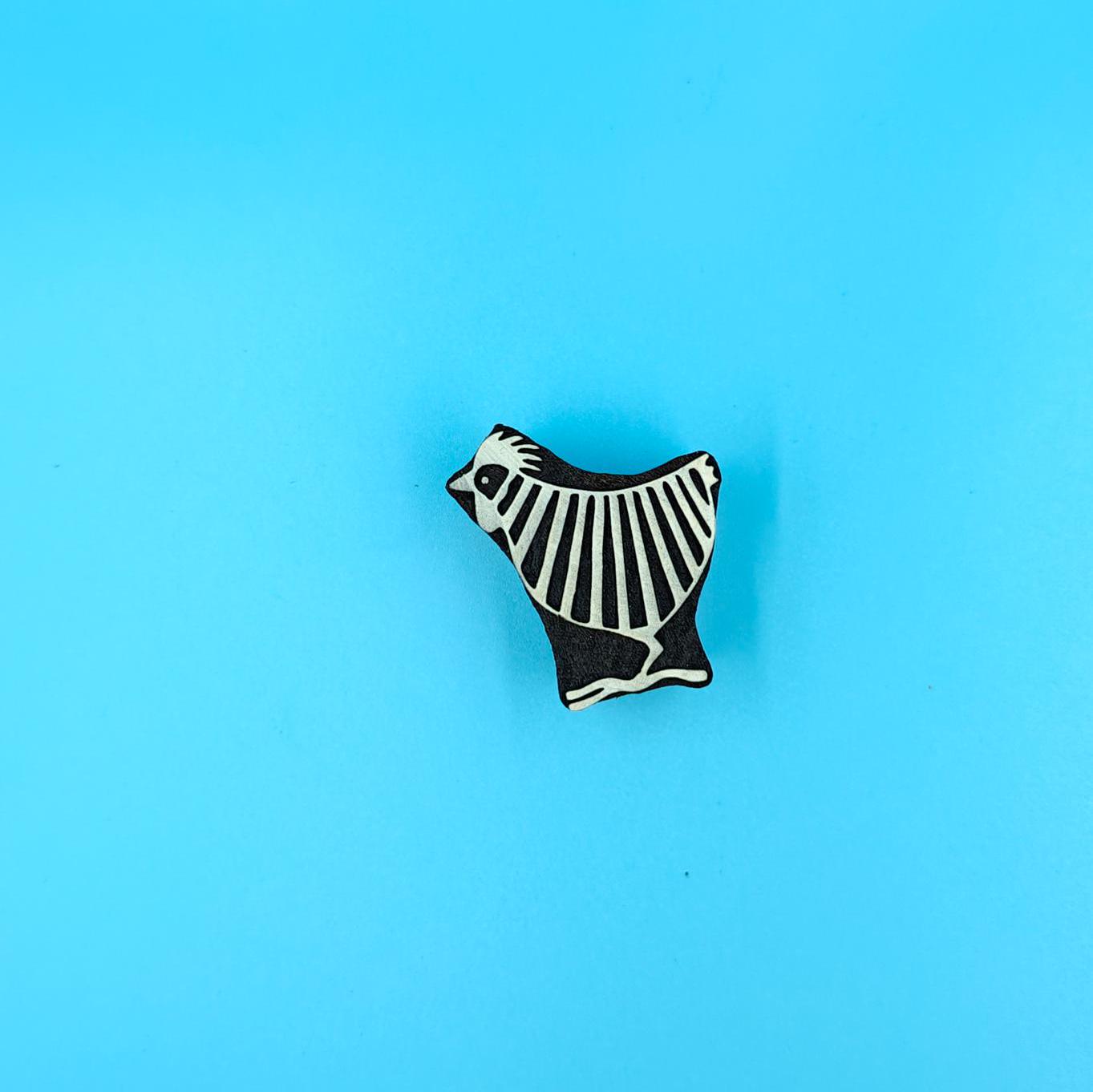 Indian Wooden Printing Block-Stripy Chicken Pair , hand carved Indian wood printing block; textile stamp; pottery stamp, Batik Tjaps,