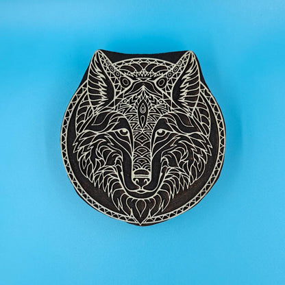 Fox Face : Indian Wooden Printing Block , hand carved Indian wood printing block; textile stamp; pottery stamp,