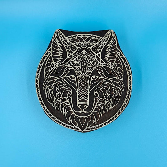 Fox Face : Indian Wooden Printing Block , hand carved Indian wood printing block; textile stamp; pottery stamp,