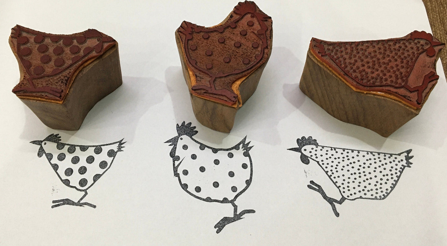Funky Chickens Indian Artistic Handicraft Items Rubber Printing Block,Tjaps,Batik stamps,pottery stamps,clay stamps,Indian Mounted stamps,