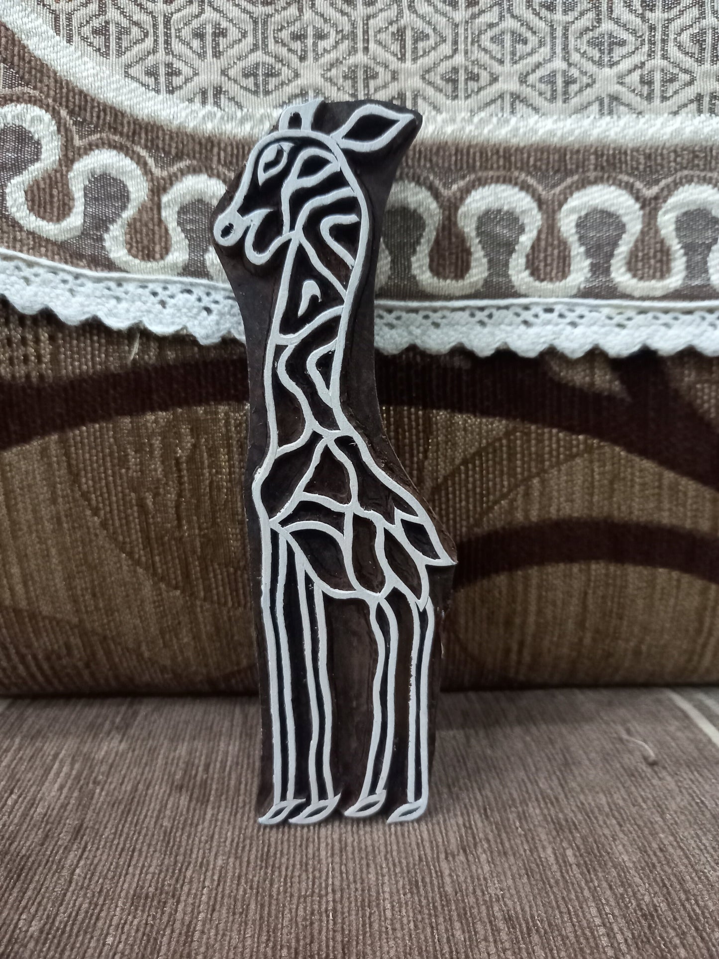 Giraffe, hand carved Indian wood printing block; textile stamp; pottery stamp,