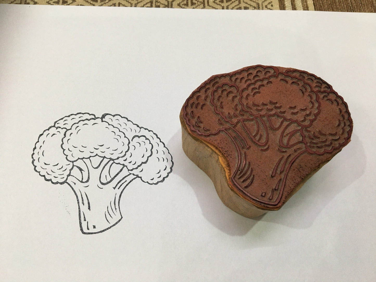 Hand Carved Vegetable Stamp Cauliflower , Broccoli, Vegetable stamp ; pottery stamp; textile stamp; Indian print block; clay stamp.