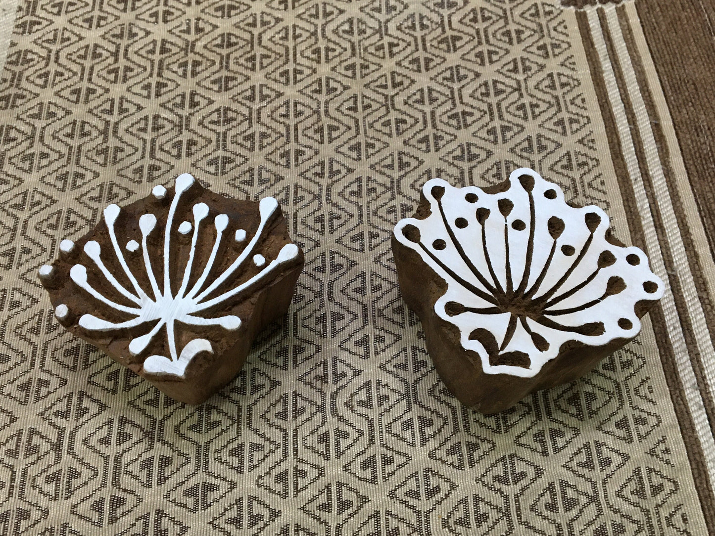 Seedhead with Stem Positive & Negetive ,hand carved Indian wood printing block; textile stamp; pottery stamp,