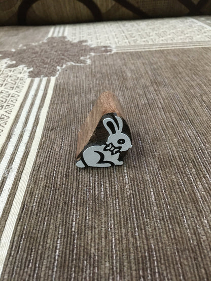 Indian Wooden Printing Block – Bunny With Bow ,hand carved Indian wood printing block; textile stamp; pottery stamp,