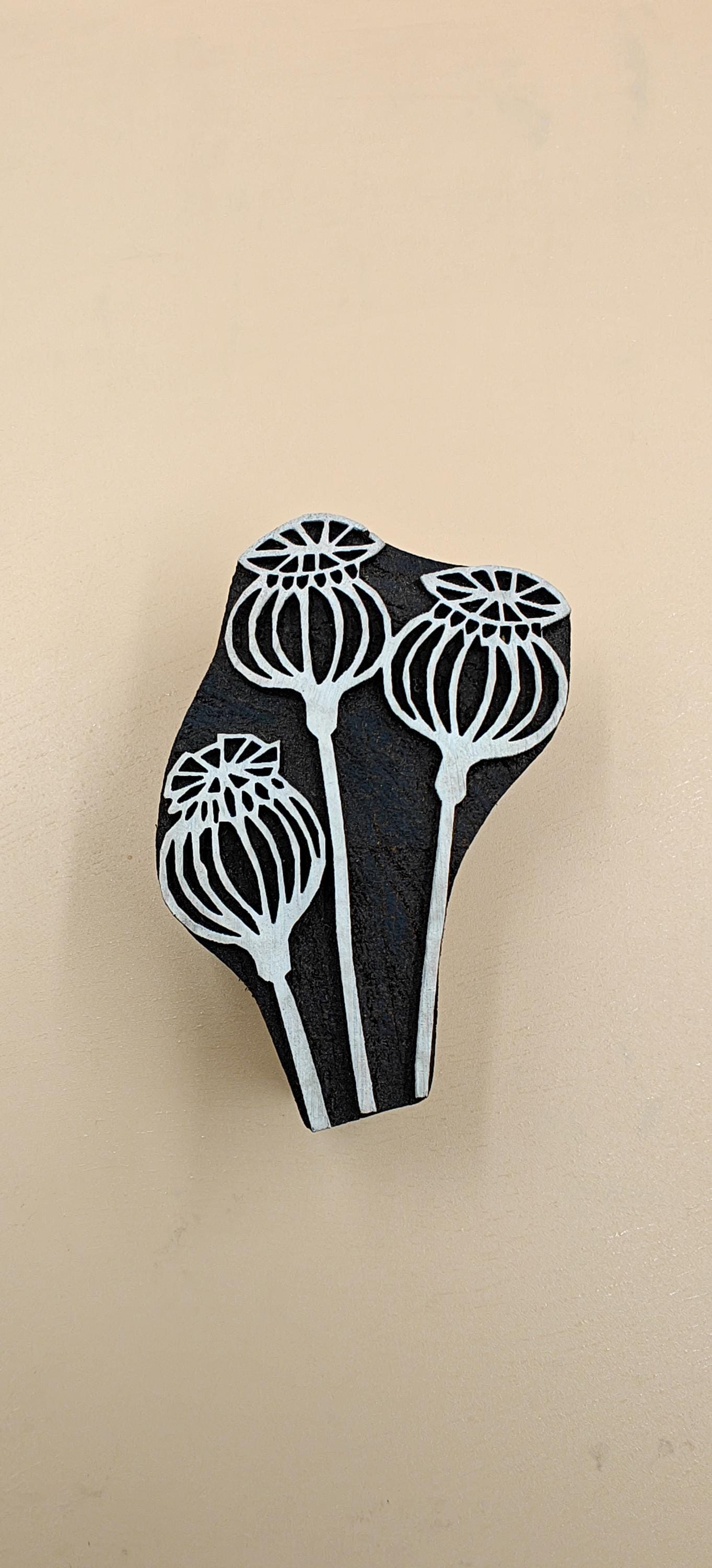 Nature's Elegance Unveiled: Single Poppy Head Indian Wooden Printing Block, Dried Poppy Flower, Floral, Wood Block Print Stamp,