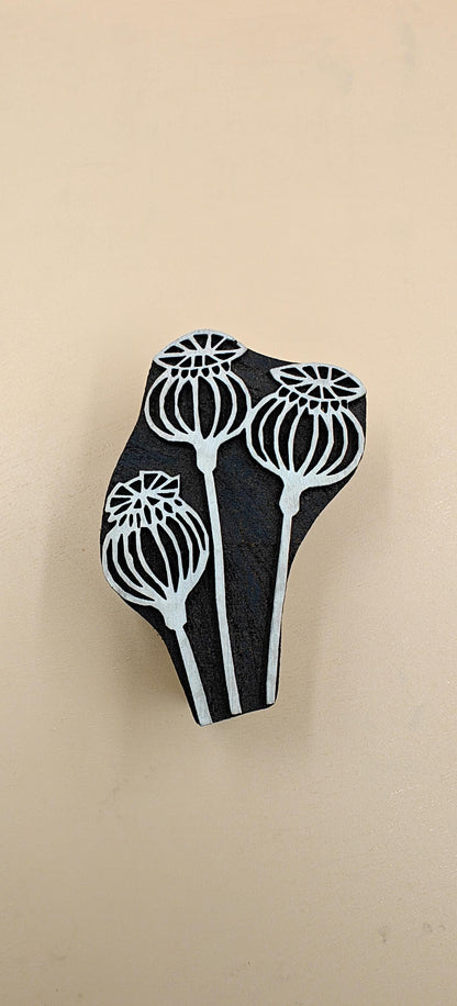 Nature's Elegance Unveiled: Single Poppy Head Indian Wooden Printing Block, Dried Poppy Flower, Floral, Wood Block Print Stamp,