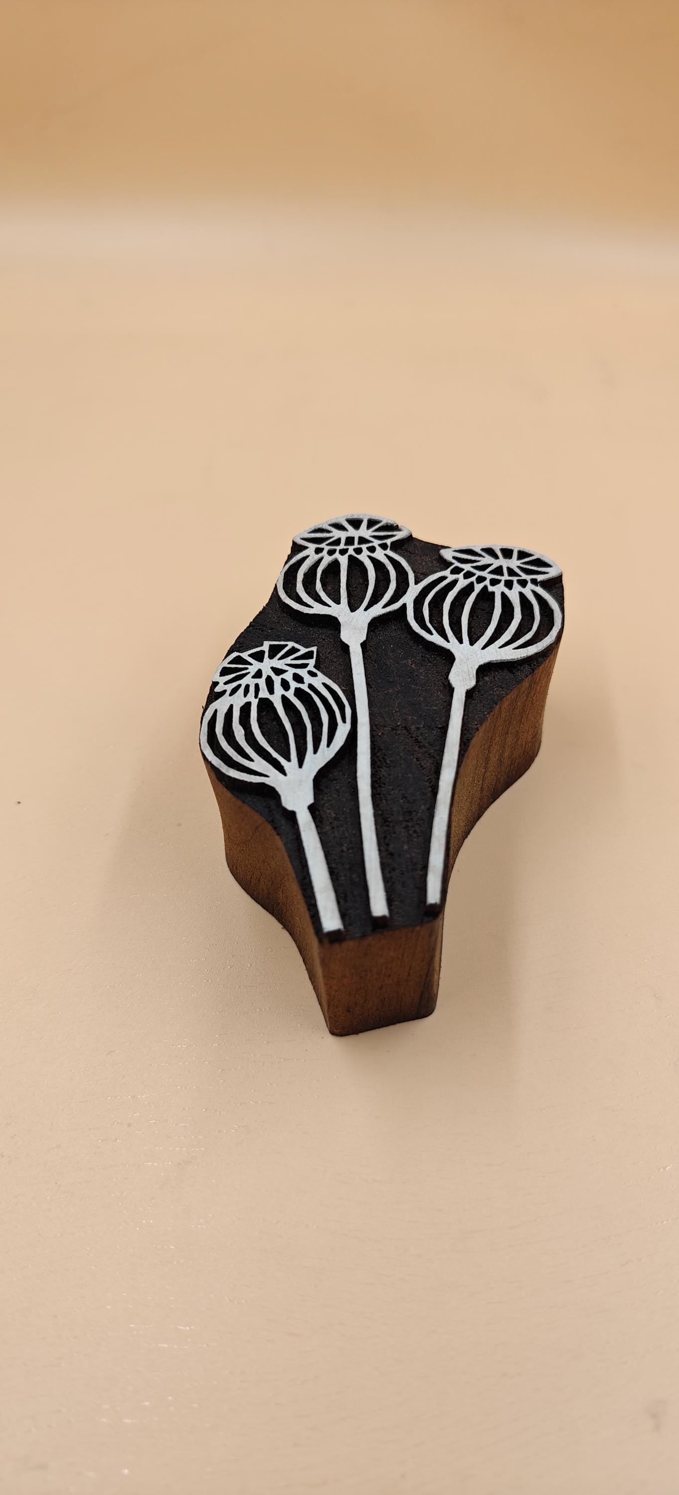 Nature's Elegance Unveiled: Single Poppy Head Indian Wooden Printing Block, Dried Poppy Flower, Floral, Wood Block Print Stamp,