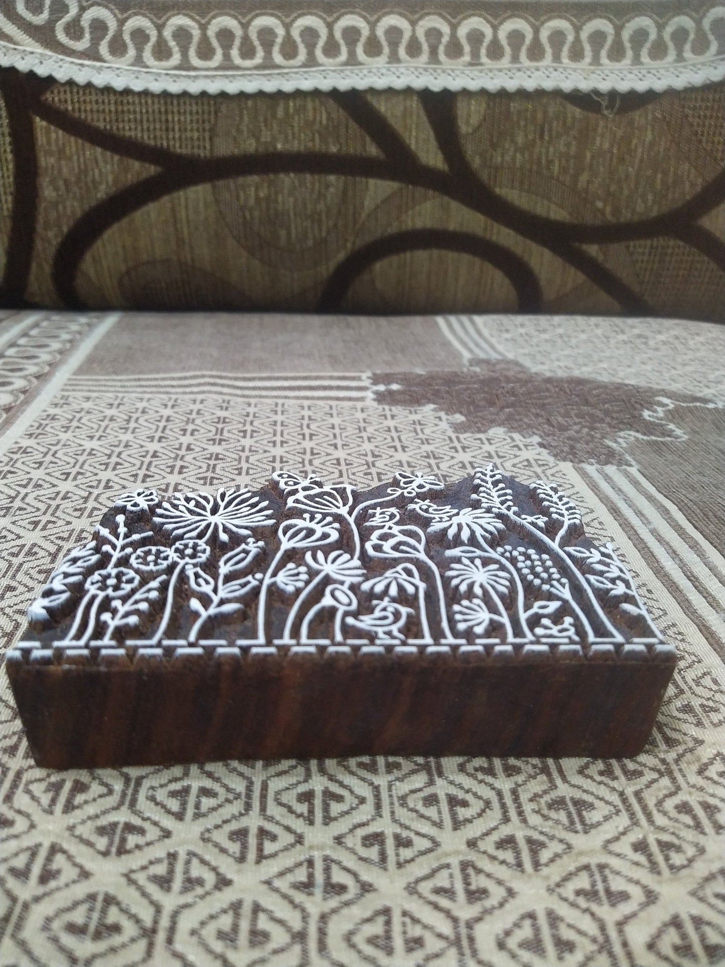 Maedow 05, hand carved Indian wood printing block; textile stamp; pottery stamp,