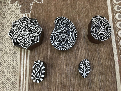 Hares and Seed Heads Stamp Block Set, hand carved Indian wood printing block; textile stamp; pottery stamp,Tjaps,Batik stamps