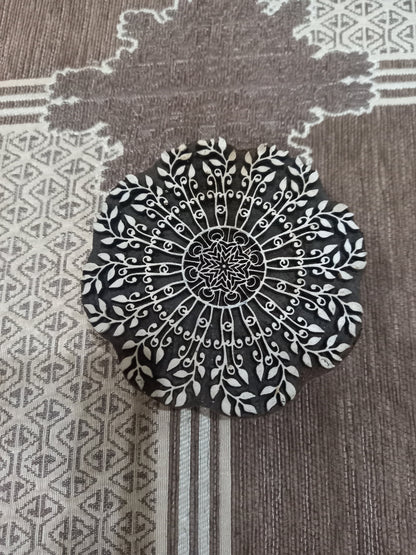 Leafy Mandala Pair , Round Hand Carved Indian Wooden Stamp ,Wood Block for Textile Fabric Stamping Henna Pottery DIY