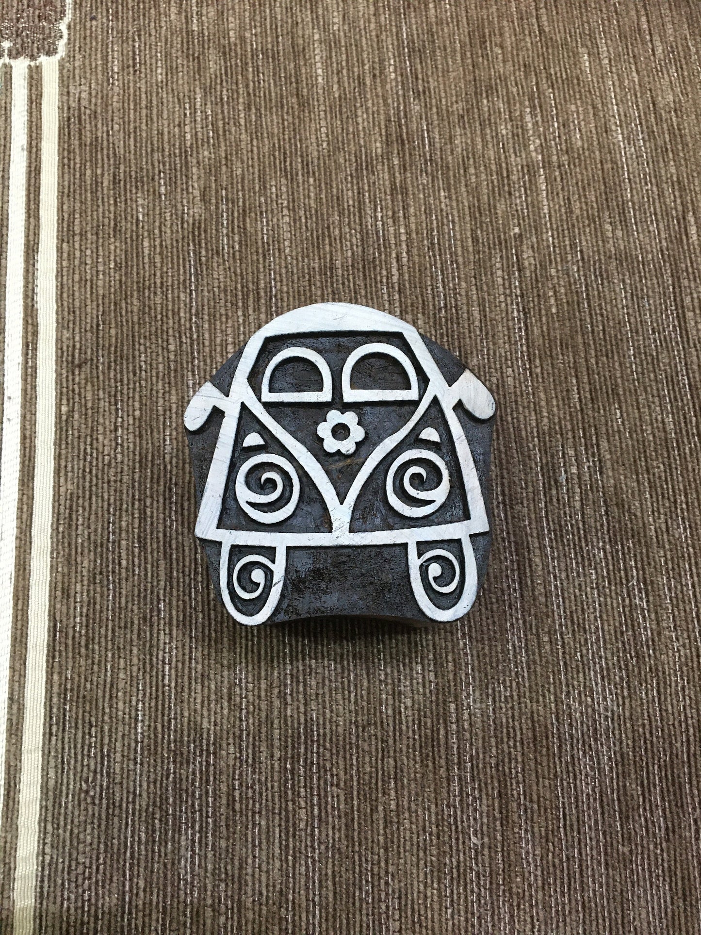Indian Wooden Printing Block – Hippy Campervan, pottery stamp ceramic mould scrapbooking tjap batik printing floral carved stamps.
