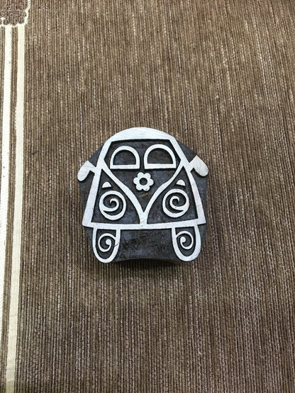 Indian Wooden Printing Block – Hippy Campervan, pottery stamp ceramic mould scrapbooking tjap batik printing floral carved stamps.