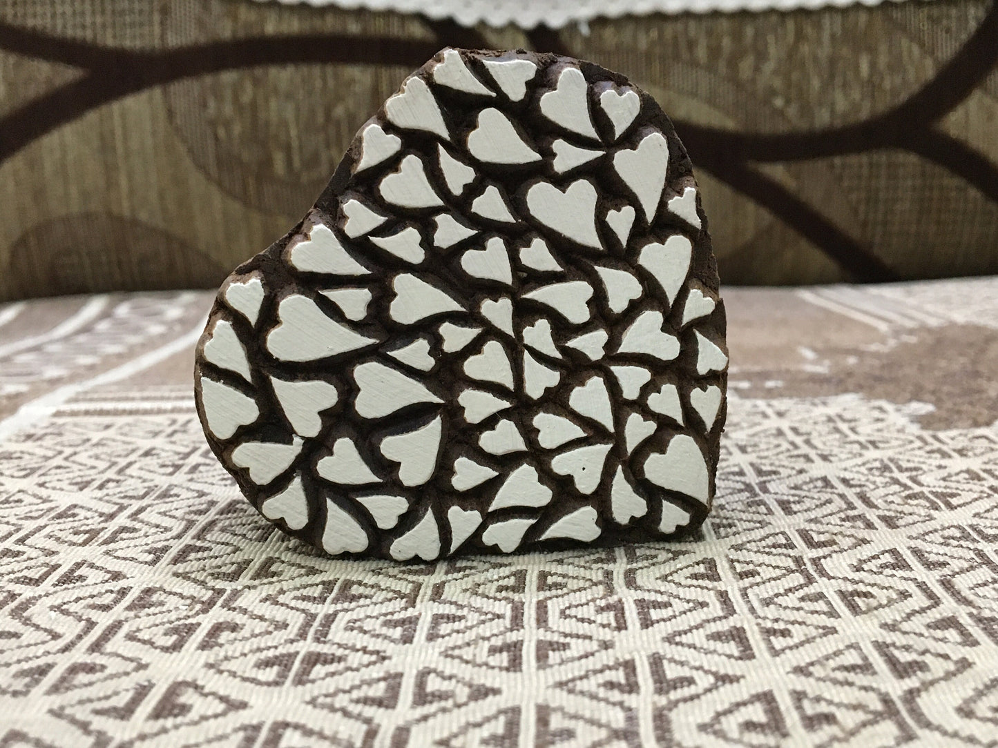Sacred Love: Indian Wooden Printing Block - Detailed Heart of Hearts, hand carved Indian wood printing block; textile stamp; pottery stamp,