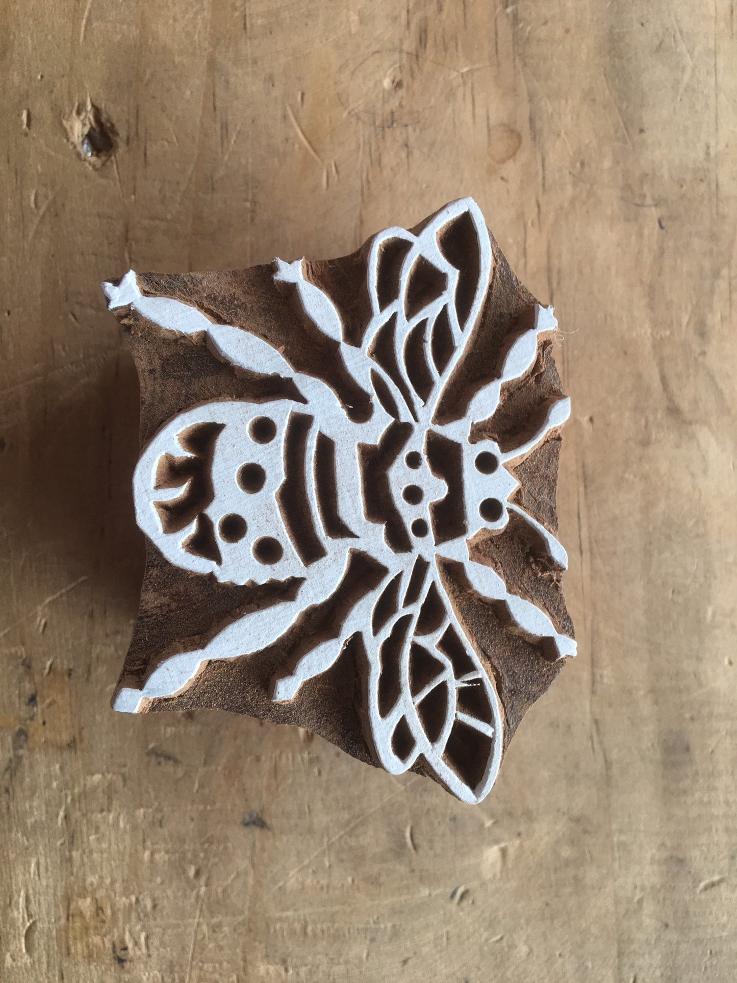 Hornet Bee, hand carved Indian wood printing block; textile stamp; pottery stamp,