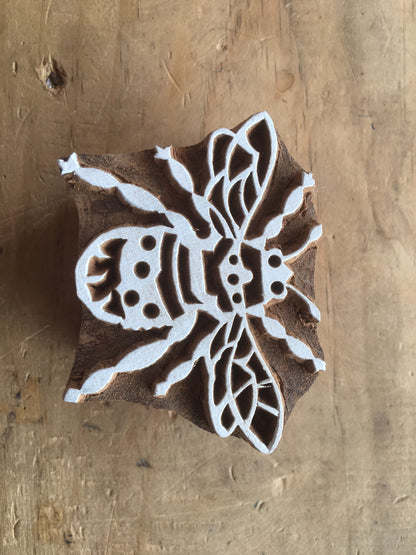 Hornet Bee, hand carved Indian wood printing block; textile stamp; pottery stamp,